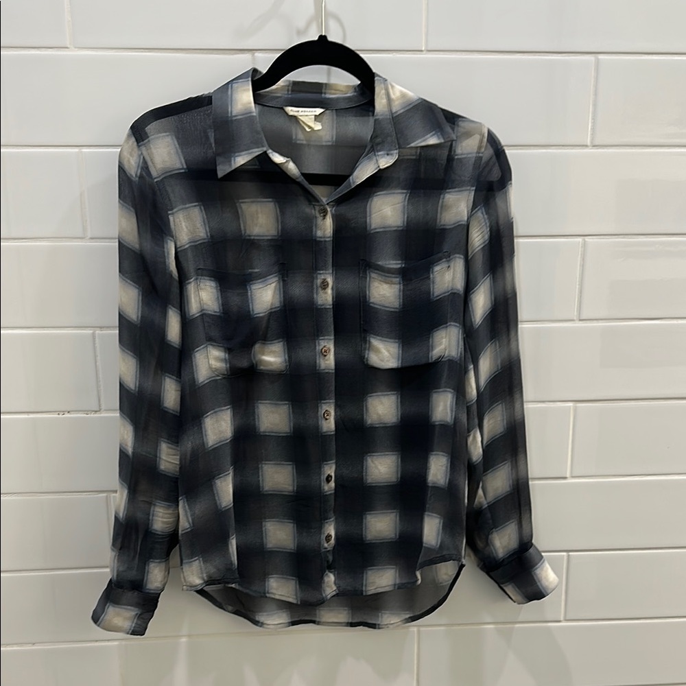 Club Monaco Silk Checkered Button-up Blouse